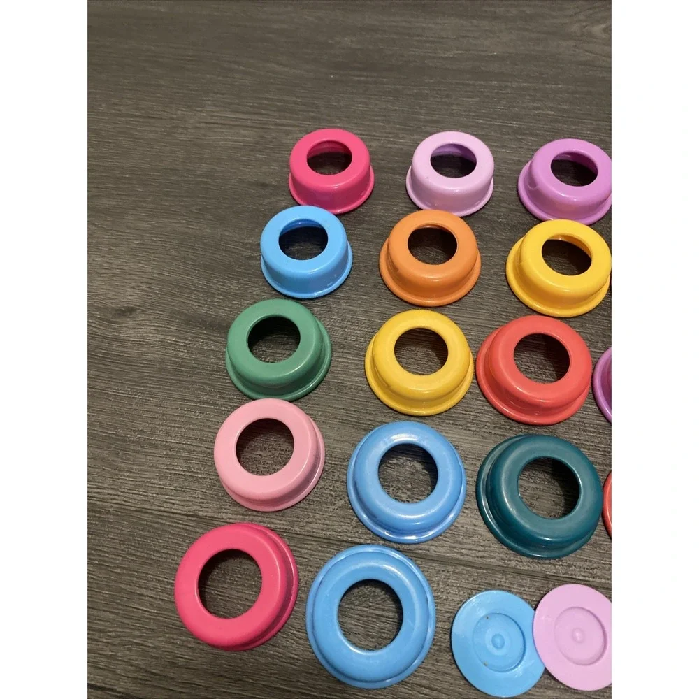 Vintage Colorful Baby Bottle Replacement Parts Caps, Bottle Rings, Seals